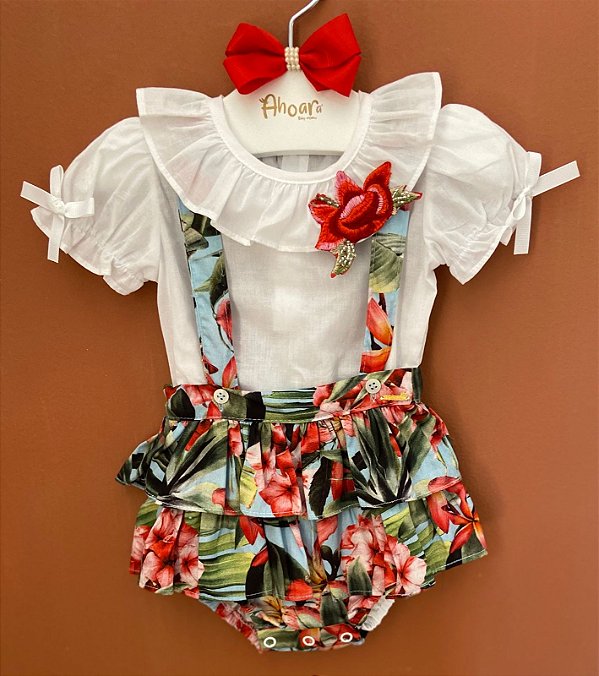 Jardineira Infantil com Body From Estampado Roana