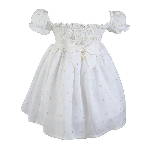 Vestido Infantil Manga Cigana Brilho de Luz Marfim Roana