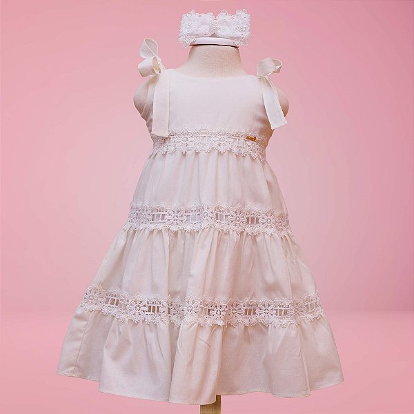 Vestido Infantil Entremeio de Renda Brilho de Luz Roana