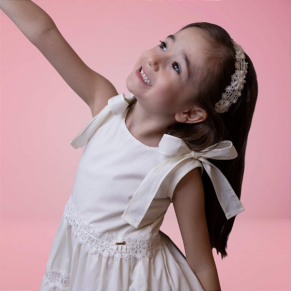 Vestido Infantil Entremeio de Renda Brilho de Luz Roana