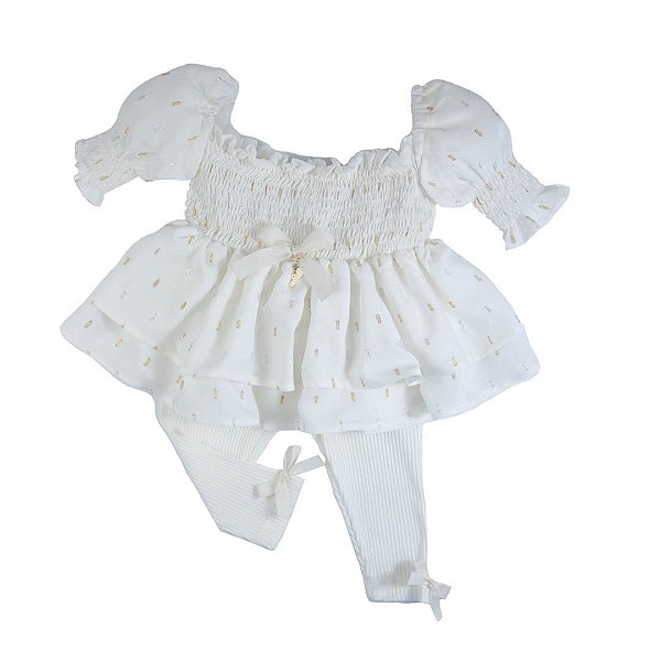 Conjunto Infantil Bata com Legging Brilho de Luz Marfim Roana