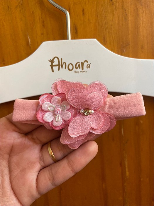 Faixa Infantil de Meia de Seda Média Flor Borboleta 3D Roana