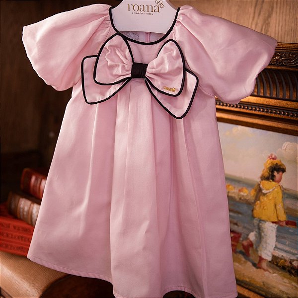 Vestido Infantil Laço Minimalista Rosa Roana