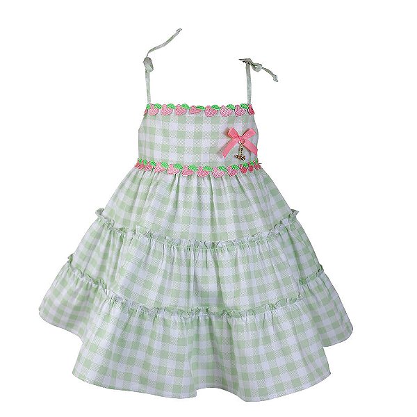 Vestido Infantil Xadrez Frescor com Toque de Morango Roana