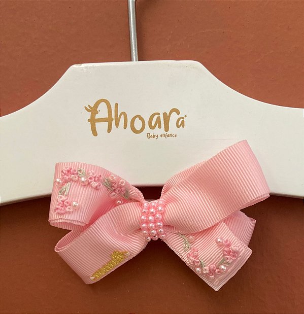 Faixa de Cabelo Menina Infantil Rosa na Meia de Seda Média Poemas das Flores Roana