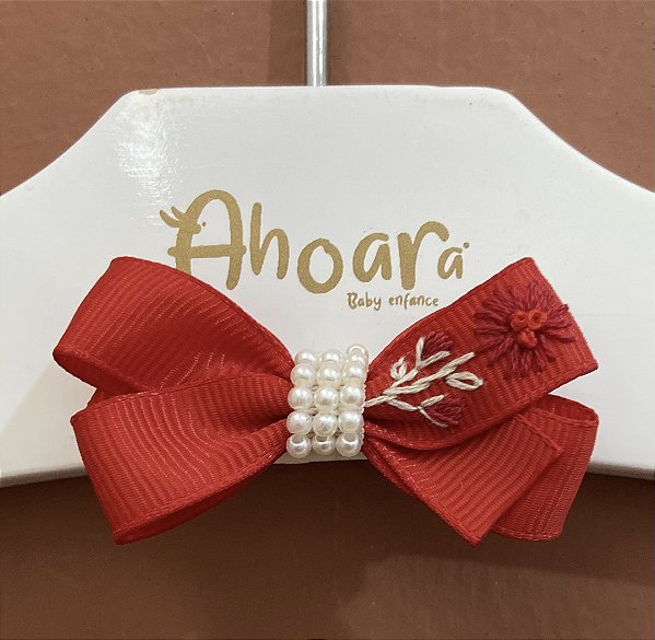 Laço Infantil Pequeno Bordado Flor Roana