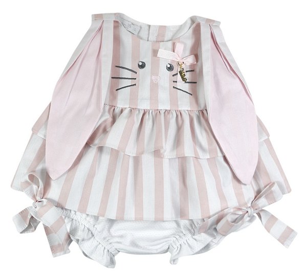 Conjunto Infantil Bata com Culote ou Short Fofura de Páscoa Listrado Rosa Roana