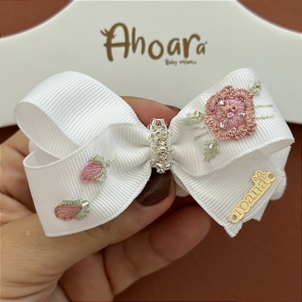 Faixa de Cabelo Infantil Média Flor Bordada Roana