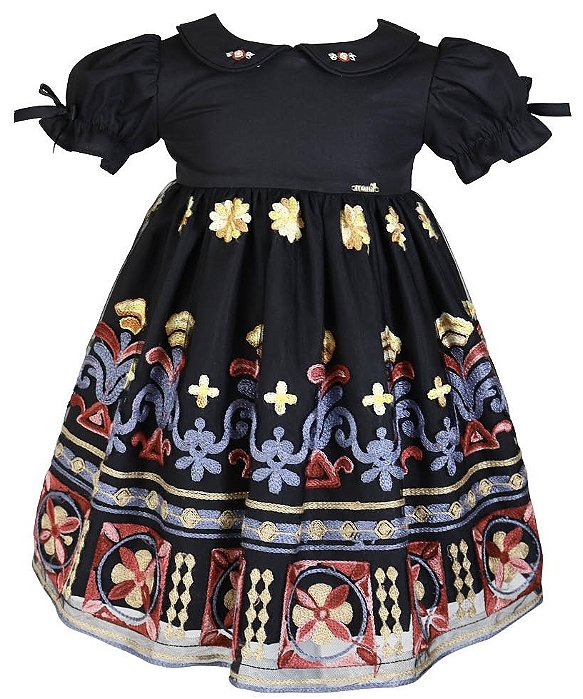 Vestido Infantil de Festa Preto Contos Andinos Roana