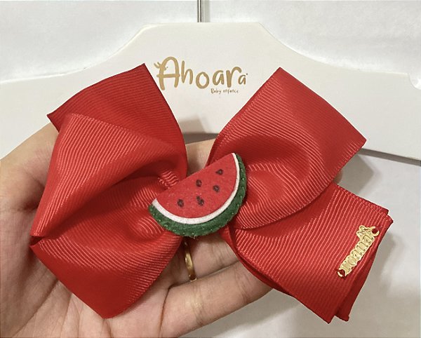 Laço Infantil Grande de Gorgurão e Melancia Vermelho Roana