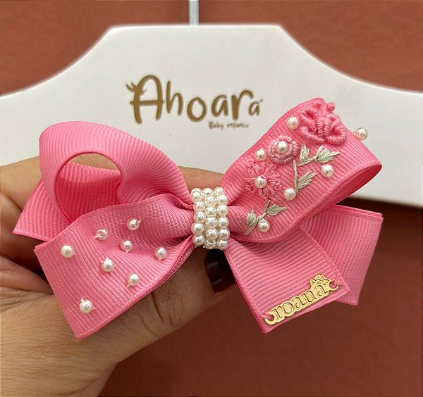 Laço Infantil Médio de Gorgurão Borboletando Rosa Roana