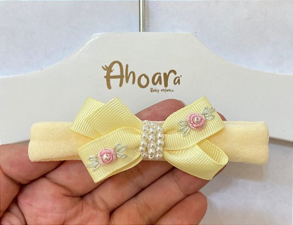 Faixa de Cabelo Infantil Pequena Rococó e Pérolas Roana