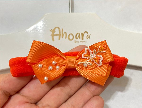 Faixa de Cabelo Infantil Pequena Bordado Delicado Laranja Roana