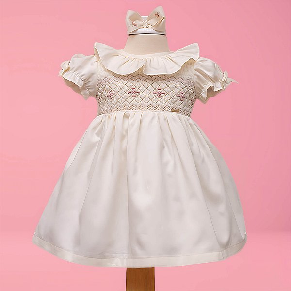 Vestido Infantil Luxo Grid de Amor Marfim Roana