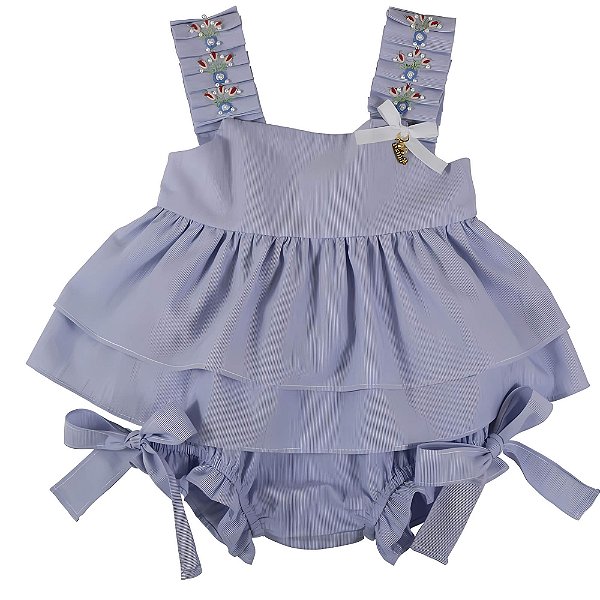 Conjunto Infantil Bata com Culote ou Short Contos em Tons Azuis Roana