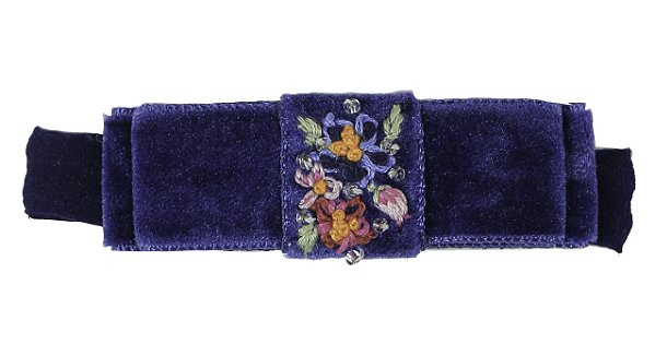 Faixa de Cabelo Infantil Media Laço de Veludo Bordado Azul Roana