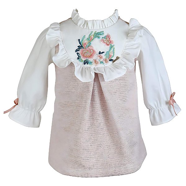 Vestido Infantil Manga Longa Brilho de Flor Rose Roana