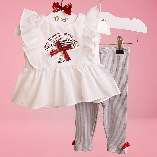 Conjunto Infantil Bata com Legging Jardim Encantado Cinza Roana