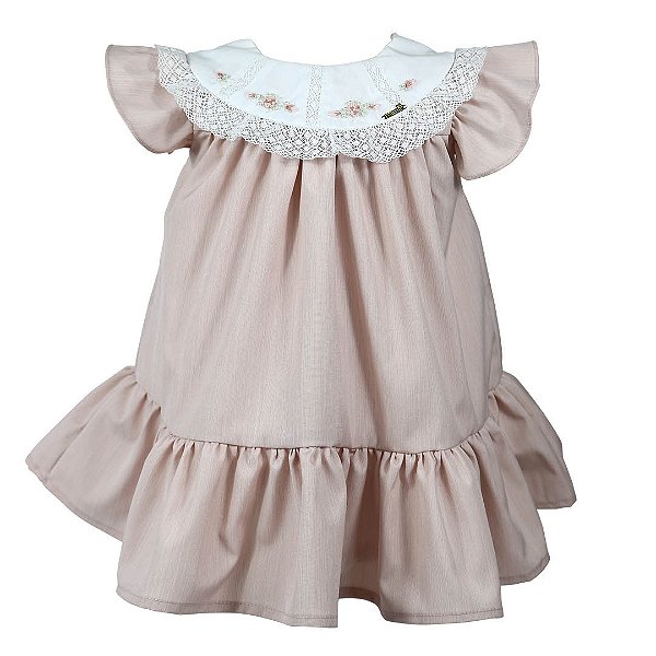 Vestido Infantil com Gola Flower Garden Rosa Seco Roana