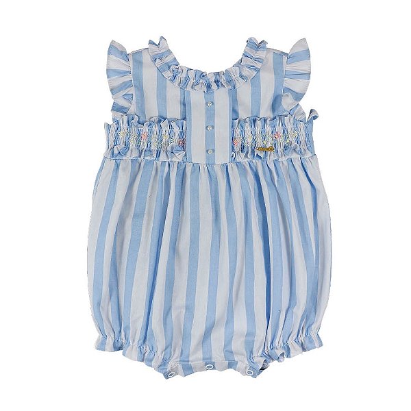 Pimpão Infantil Bordado Mar de Flores Listrado Azul Roana