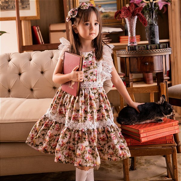 Vestido Infantil Florido Contos do Jardim Estampado Roana