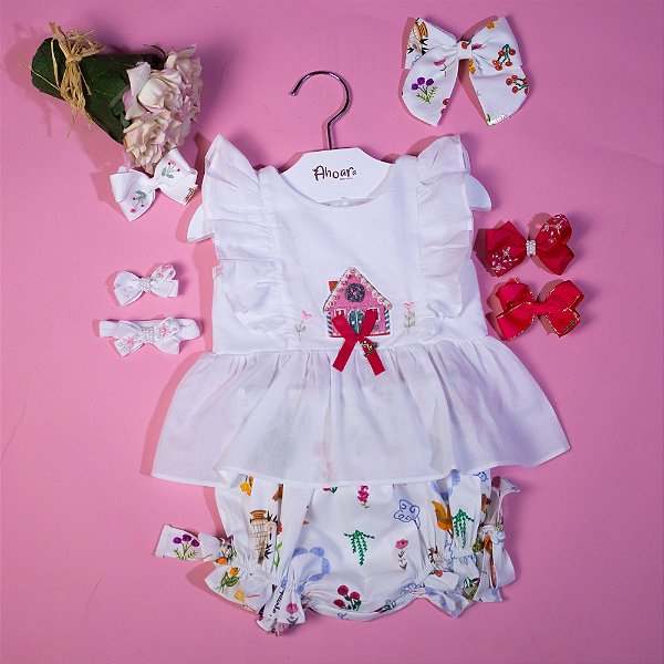 Conjunto Infantil Bata com Culote ou Short Casinha Encantada Estampado Roana