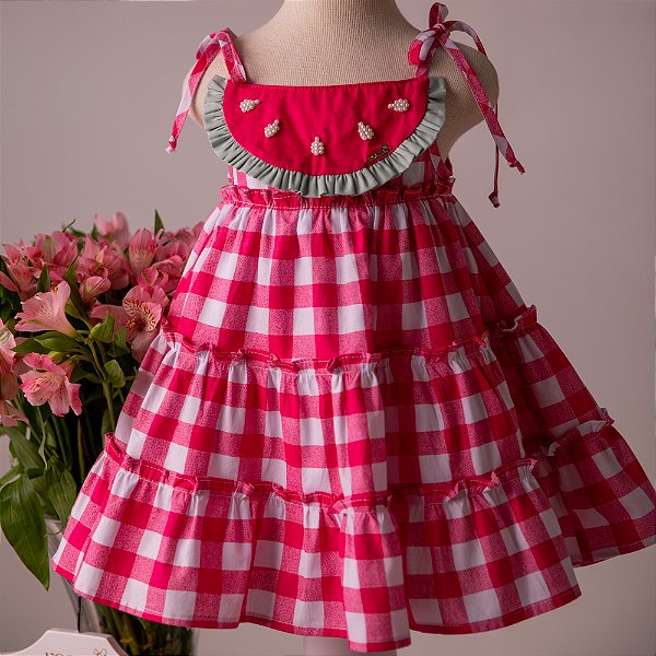 Vestido Infantil Minha Melancia Xadrez Pink Roana