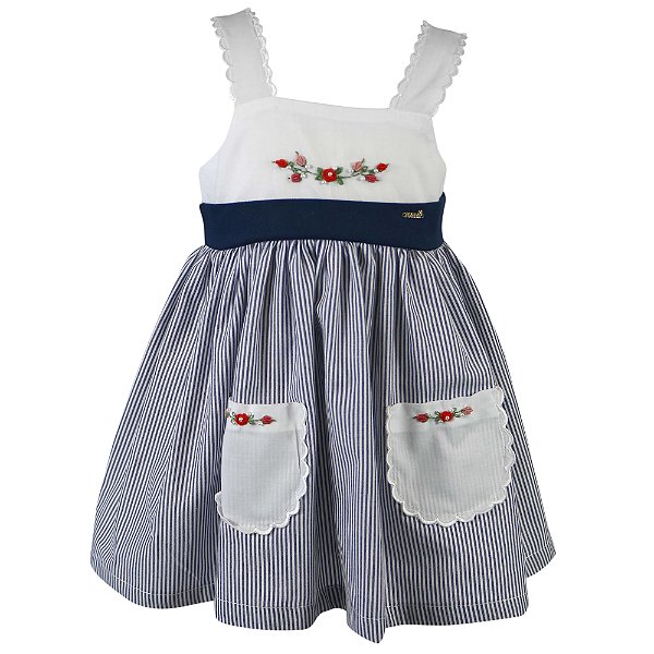 Vestido Infantil Navy do Campo Listrado Marinho Roana