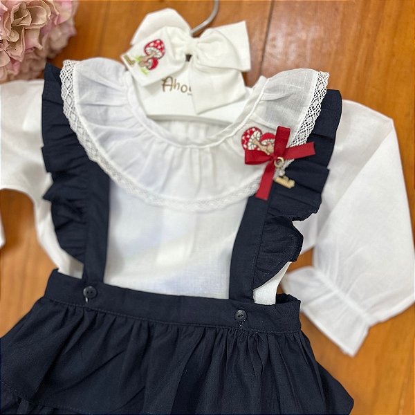 Jardineira Infantil com Body Meu Cogumelo Marinho Roana