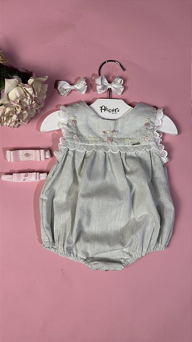 Pimpão Infantil Bordado com Peito Bordado com Rendas Aplicadas Verde Roana