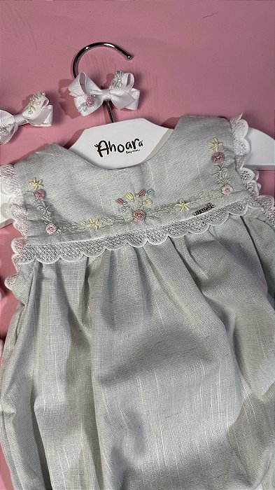 Pimpão Infantil Bordado com Peito Bordado com Rendas Aplicadas Verde Roana