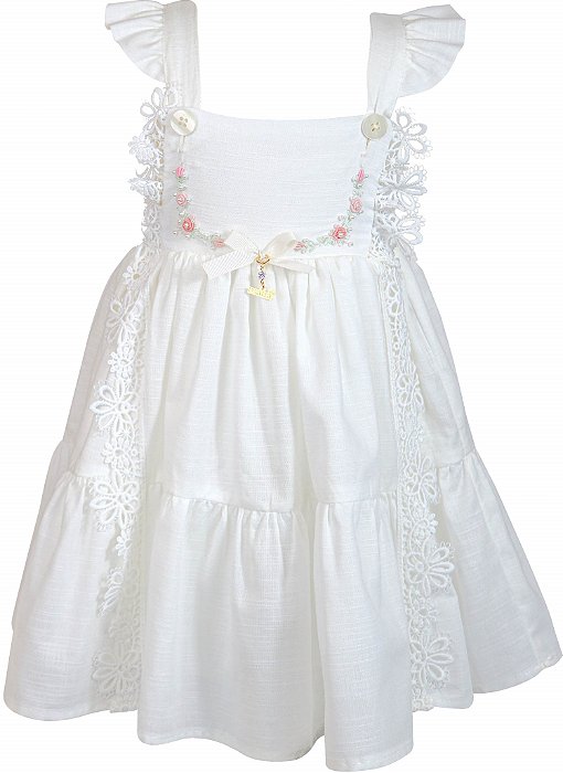 Vestido Infantil Encanto Bordado Delicado Marfim Roana
