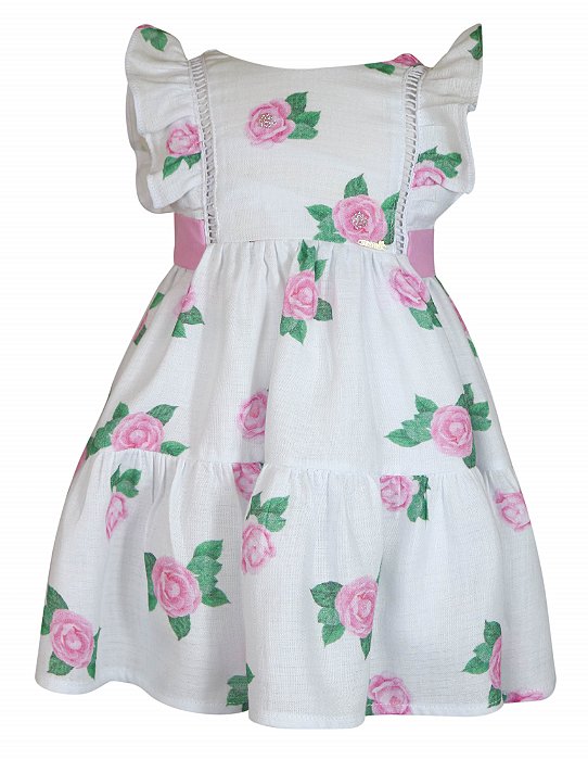 Vestido Infantil Flores e Laço Adoravel Roana
