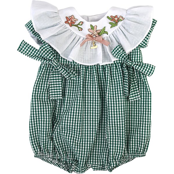 Pimpão Infantil Bordado com Lacinhos Meu Jardim Xadrez Verde Roana