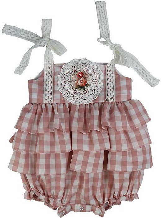 Pimpão Infantil com Renda Xadrez Rosa Seco Roana