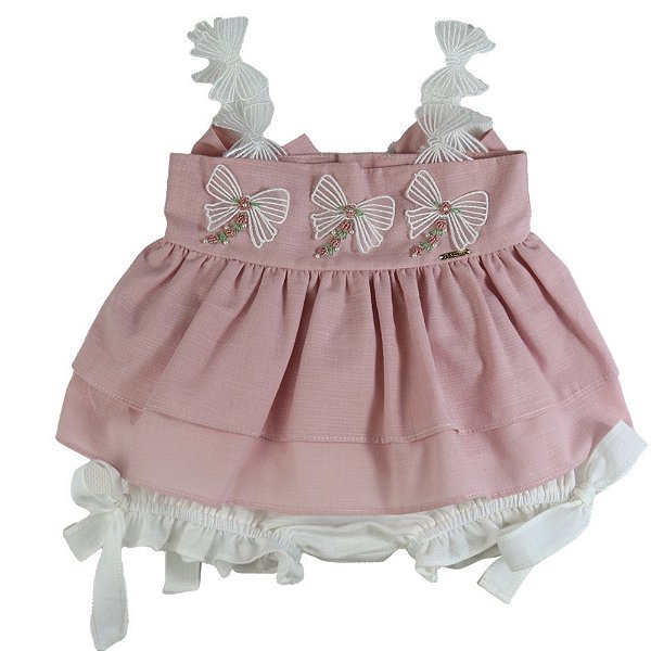 Conjunto Infantil Bata com Culote ou Short Sonho Encantado Rosa Seco Roana