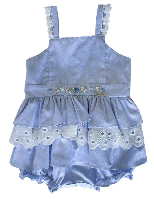 Pimpão Infantil Babados e Bordado Magia Azul Roana
