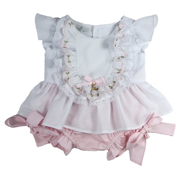 Conjunto Infantil Bata com Culote ou Short Gola Bordada Mundo Rosa Roana