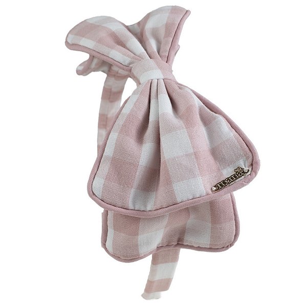 Tiara Infantil Laço Xadrez Rosa Seco Roana