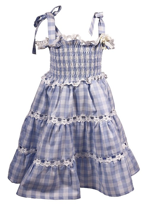 Vestido Infantil Gracioso Xadrez Azul Roana