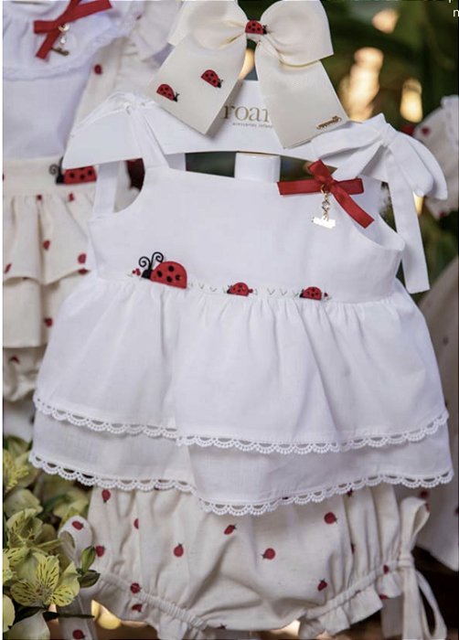 Conjunto Infantil Bata com Culote ou Short Minha Joaninha Marfim Roana
