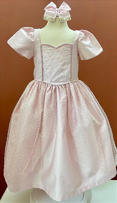 Vestido Infantil Mundo de Princesa Luxo Rosa Roana