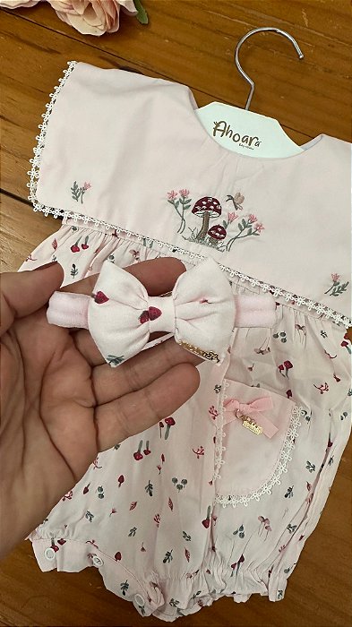 Faixa Infantil de Tecido Média Mini Cogumelos Rosa Roana