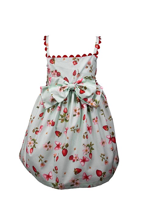 Vestido Infantil Doce Moranguinho Estampado Verde Roana