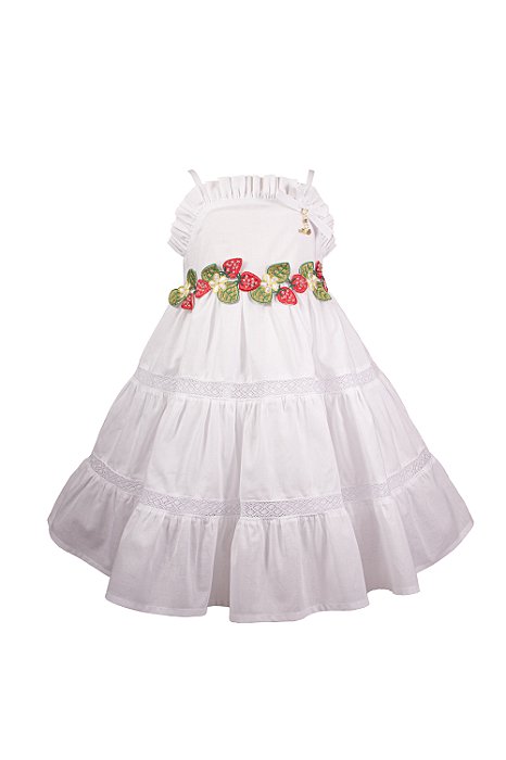 Vestido Infantil Doce Moranguinho Branco Roana