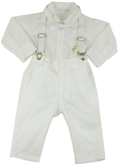Conjunto Roana masculino body camisa manga longa + calça + suspensório - Branco
