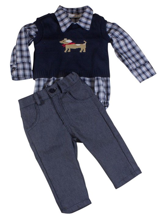 Conjunto com pulôver Roana - Xadrez Marinho
