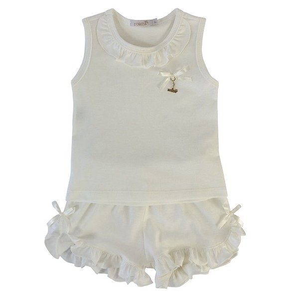 Pijama Menina Sonho de Brincar Marfim Liso - Roana
