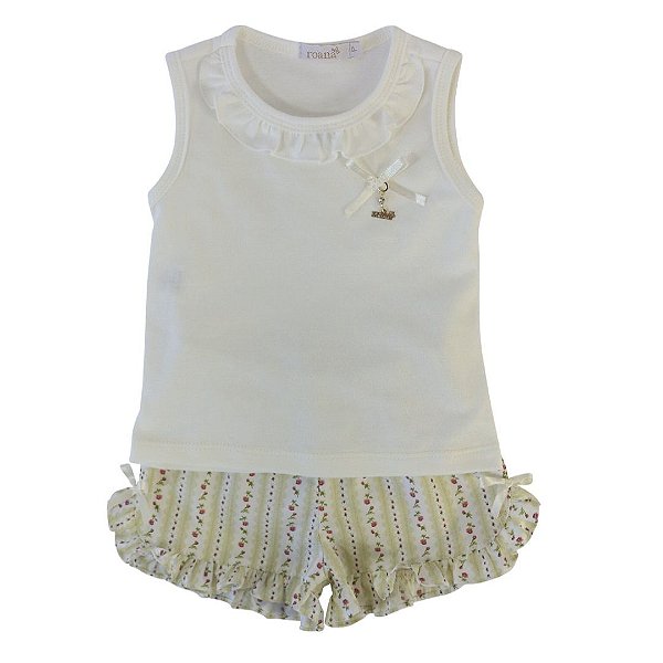 Pijama Menina Sonho de Brincar Marfim Floral - Roana