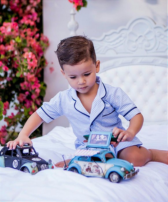 Pijama  Menino De Botão Roana -  Xadrez azul